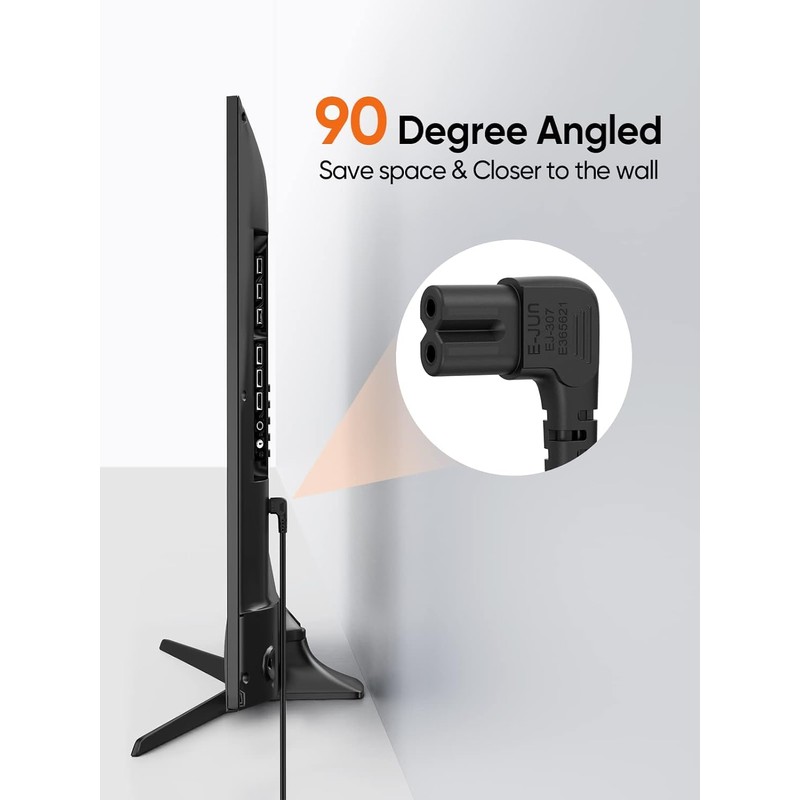 CableCreation 6 Feet 18 AWG Angled 2-Slot Non-Polarized Angle Power