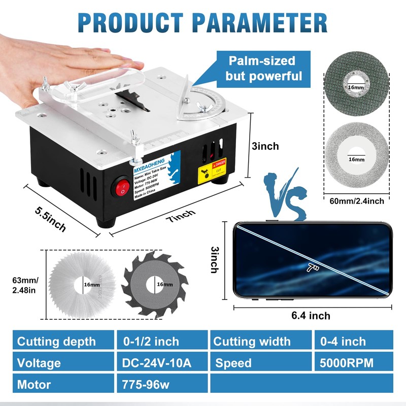 MXBAOHENG Updated Mini Multifunctional Table Saw with Cutting & Sanding