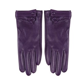 Nappaglo Nappa Leather Gloves Warm Lining Winter Button Decoration Imported Leather Lambskin Gloves for Women (L, Purple)