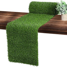 Ruisita Artificial Grass Table Runners 12 x 120 Inch Synthetic Grass Table Runners Grass Rug Table Decorations for Spring Summer, Wedding, Baby Shower, Party Decor