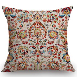 Decorative Abstract Colorful Throw Pillow Cover,Geometric Floral Pattern Pillow Case, Ethnic Fabric Print Decorative Pillow Cases Home Decor Square 18x18 Inches Pillowcases