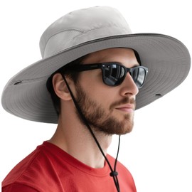 DRESHOW Sun Bucket Hats for Men Women 3.5" Wide Brim Fishing Hat Breathable Mesh Beach Hats Outdoor Packable Foldable Hat UPF 50+