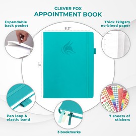 Clever Fox Appointment Book – Hourly Schedule Planner with 15-Minute Increments – Time Box Planner for Daily Work & To-Dos – Weekly & Monthly Spreads, Undated, Hardcover, A4 size, (Turquoise)