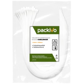 PACKIVO Professional Cable Ties 4.8 x 500 mm White Black Extra Strong Long Cable Ties Industrial Quality Tensile Strength 22 kg for Cable Management DIY Home Living Garden Workshop Size Choice of