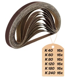 Sanding Belts 13 x 451 mm, Sanding Belt Set 16 x Grit 40/60/80/120/180/240, for Power File, Belt File, Hand Sander & Stick Sander, Sandpaper