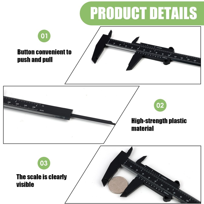 TNJPSEK 6 Pack Plastic Vernier Caliper, 150mm Eyebrow Measuring Tool,