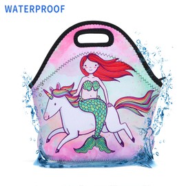 Violet Mist Cute Unicorn Neoprene Lunch Bag Pink Mermaid Reusable Lunch Box Insulated Lunch Bags Tote Thermal Picnic Waterproof Lunch Handbag with Zipper Gifts for Women,Men,Adult,Her,Him