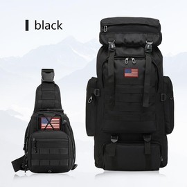 Prepper Bags, 80L Big Forest Bugout Bags, 600D Oxford Fabric Go Bag, SpringTok Waterproof and Breathable Travel Backpack, Spend night Biggie Handbag, Rugged and Durable Men's Camouflage Backpack Hiking Camping Hunting Fishing:_black