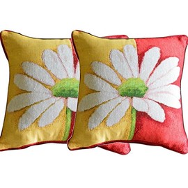 Tache 2 Pc Colorful Floral Spring Decorative Loves Me Not Daisy Tapestry Cushion Throw Pillow Cover