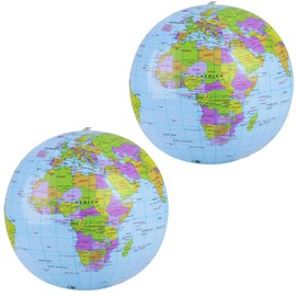 Inflatable Global World Globe,2 PCS Globes of Earth Globe for Kids Educational Geographic PVC Globe Ball for School Beach and Pool Play for Adults Children Inflatable Play Ball