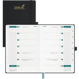 BEZEND A5 Academic Diary 2025-2026 Week to View with 2 Columns runs Mid Year Jul' 25 - Dec' 26, 18-Month Appointment Book, Weekly Planner with Pen Holder, PU Leather Hardback, Black