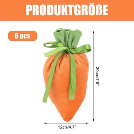 ATSGJLZN Easter Bags Carrots, 6 Easter Bags Made of Velvet, Easter Bags for Filling, Easter Decoration, Easter Nest for Filling, Easter Bunny Decoration, Easter Gifts Children