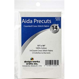 Design Works Crafts 14 Aida Fabric Pre-cut for Counted Cross Stitch-WHITE, Gold 15" x 18"