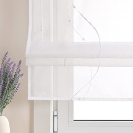 ESLIR Roman Blind White Roman Curtain with Velcro Tape Curtains Kitchen Transparent Ribbon Blind Voile Embroidered with Waves Pattern White W x H 120 x 140 cm 1 Piece