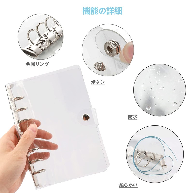 6 Hole A6 Personal Organizer Binder A6 Transparent Button Notebook