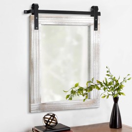 AAZZKANG Mirrors for Wall Rustic Barn Door Mirror with Wood Framed Rectangle Farmhouese Bathroom Mirror Decorative Hanging Mirror for Bedroom Vanity Entryway 20"x16"