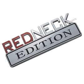 1pcs REDNECK EDITION CAR EMBLEM Chrome Badge 3D Sticker Decal Compatible with F-150 F250 F350 Silverado RAM 1500 (Red/Chrome)