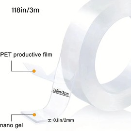 Double Sided Tape Heavy Duty Durable Nano Strong Sticky Adhesive tape, Clear Mounting Tape Picture Hanging Adhesive Strips, Removable Wall Tape Sticky Poster Tape Decor Carpet Tape (9.85 FT)