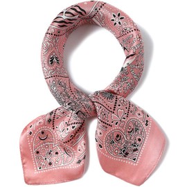 MEISEE Pure Mulberry Silk Scarfs Women Small Square Scarf 21" x 21" Breathable Lightweight Neckerchief Printed Headscarf (A-20 Pink flowers)