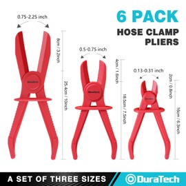 DURATECH Hose Clamp Pliers 6pcs, Hose Pinch Off Pliers, Plastic Line Clamp Pliers Set for Flexible Hoses Fuel Hoses Gas Lines Brake Hoses Radiator Hoses