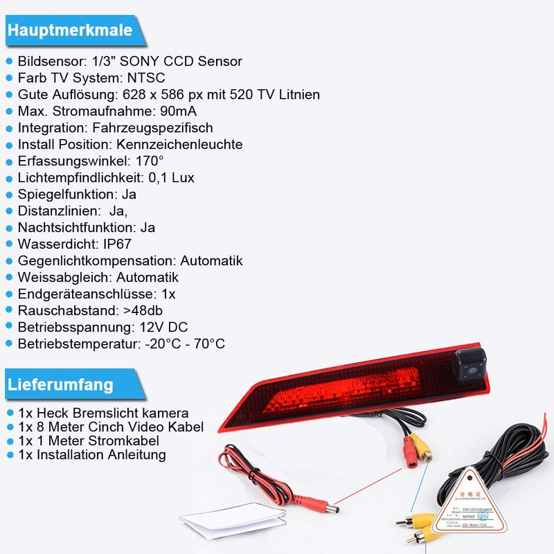 Auto Dritte Dach Top Mount Bremsleuchte Kamera Bremslicht Einparkkamera Rückfahrkamera