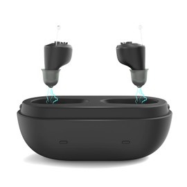 Not Amplifier True Hearing Aids for Seniors Hearing Loss with Noise Cancelling Invisible Rechargeable Hearing Aid with Magnetic Charging Box (Black)