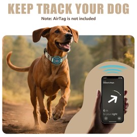 Airtag Dog Collar - Leather Dog Collar with Airtag Holder| IP68 Waterproof AirTag Holder with Metal Buckle, Comfortable GPS Dog Collars Tracker for Medium Large Dogs (Champagne Gold, M)