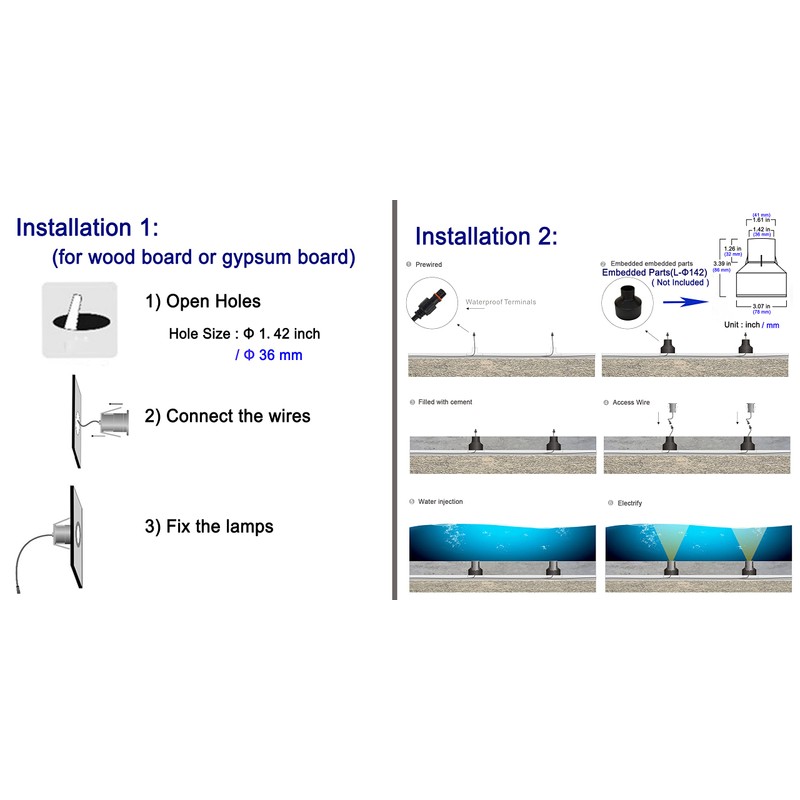 LED Underwater Pool Lights, 3W 12V-24V DC, IP68 Waterproof, Stainless