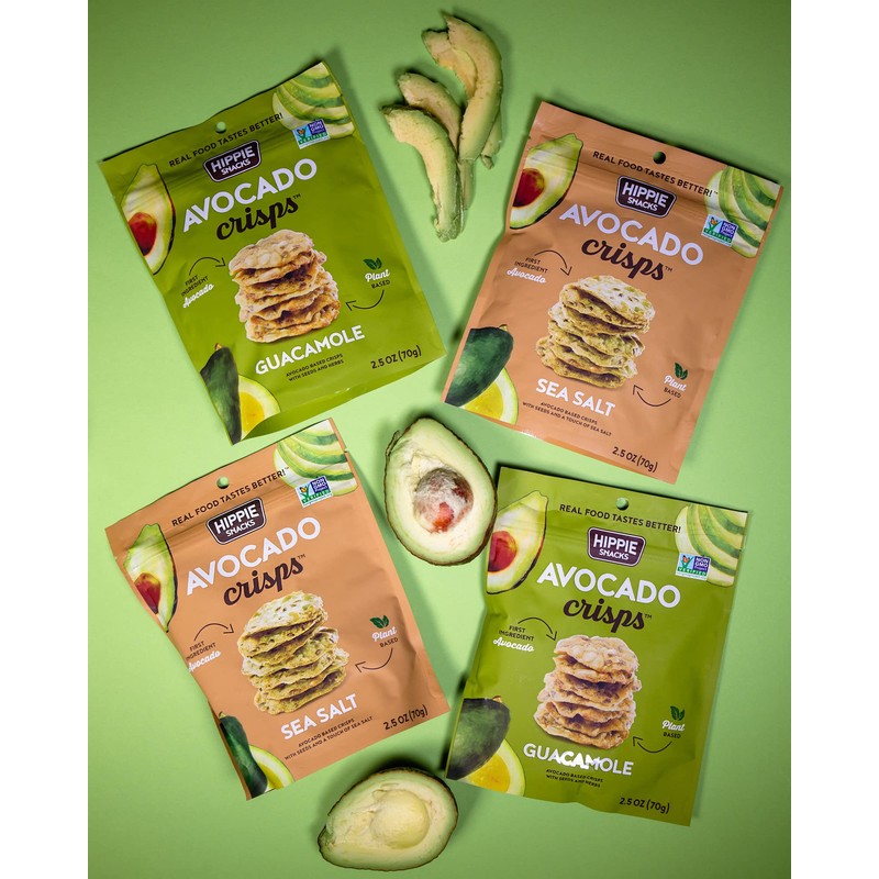 Hippie Snacks Avocado Crisps, Guacamole, Plant-based, High Protein, Gluten Free