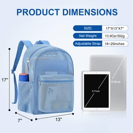 USPECLARE Heavy Mesh Backpack with Rain Cover,See Through Mesh Backpack for School,Beach,Gym,Swimming Equipment,Outdoor Sports