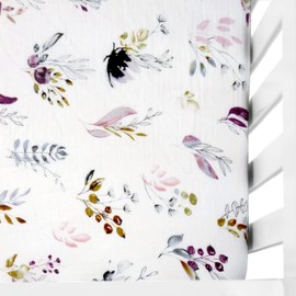 GRSSDER Soft Muslin Crib Sheet 1 Pack, 100% Cotton Crib Sheets for Boys and Girls, Fit Standard Crib Mattresses 52" x 28" Safe and Snug, Stylish Watercolor Leaf Pattern