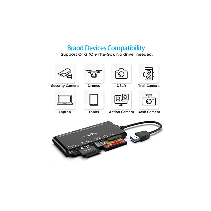 Lector multitarjeta USB3.0, SD/TF/CF/Micro SD/XD/MS 7 en 1, lector de
