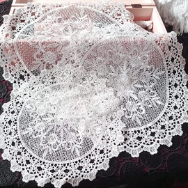Set of 4 Lace Round Embroidered Table Runner, Handmade Laced White Lace Table Runner, Coasters, Crochet Table Runner, Lace Doilies, Place Mats for Kitchen, Dining Room, Dream Catcher Decoration, 30 cm