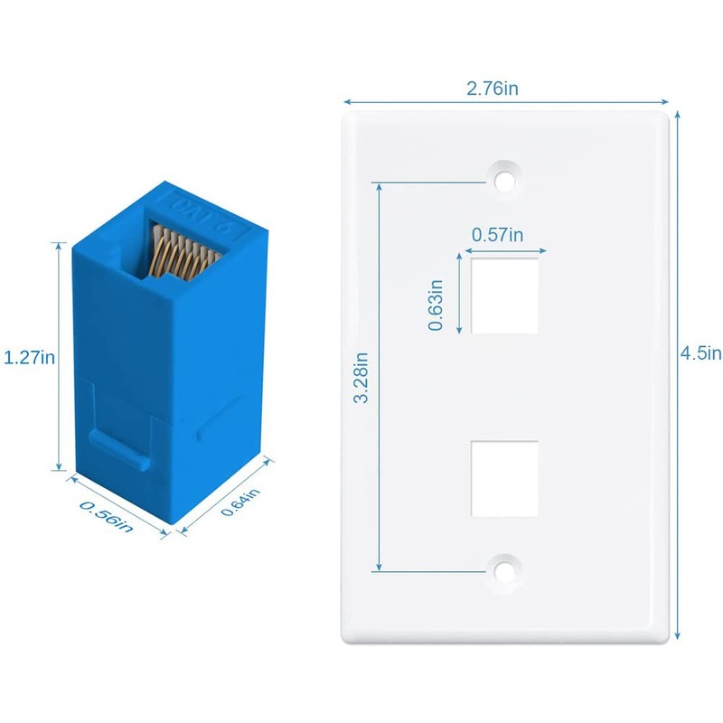 Hepzest 2-Pack 2 Port Ethernet Wall Plate, RJ45 Cat6 Female