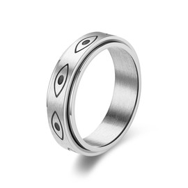 Anxiety Ring for Women Stainless Steel Fidget Band Ring Spinner Ring for Stress Relieving Eye of Horus Ring Rotating Tuning Ring(Silver Size 9)