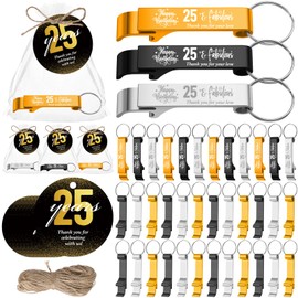 Dandat 54 Sets 25th Birthday Party Favors for Guest Metal Beer Opener Keychain with Thank You Tags and Organza Bags 25th Birthday Souvenirs for Man Anniversary Party Gifts Supplies