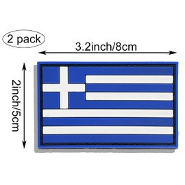 2 Pack PVC Greece Greek Country Flag Patch,PVC Country Flag Hook and Loop Patches for Backpacks Jackets Hat,2x3 Inch.