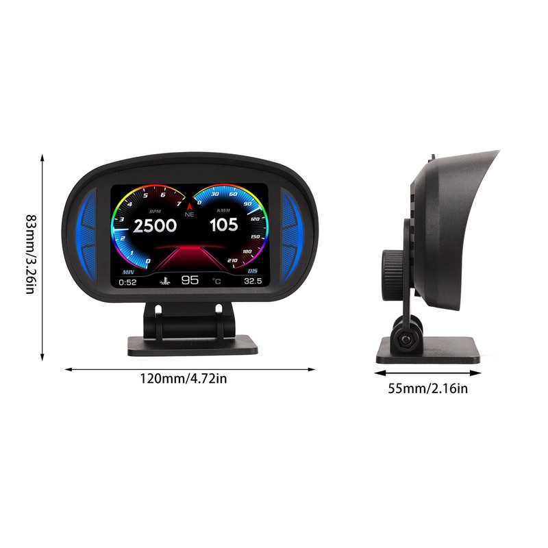 Car HUD Display OBD2 GPS Mode with Inclinometer Compass Speed