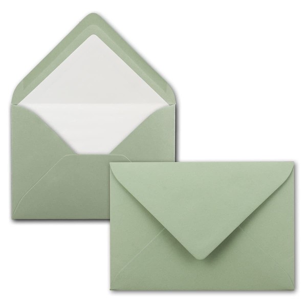 50 Envelopes in Eucalyptus (Green) with White Inner Lining –