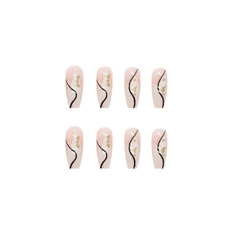 24 Pcs Long Black Curved Flash Gold Foil Nail Tips