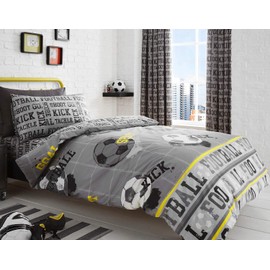 Bedlam - Football - Childrens Duvet Cover Set | Single Bed Size | Grey & Yellow Bedding