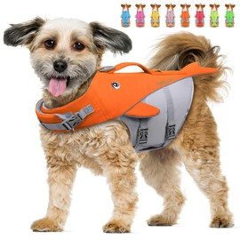 Vivaglory Sporty Style Dog Life Jacket, Whale Shaped Life Jacket for Small Dogs with Excellent Buoyancy and Rescue Handle, Neon Orange, S