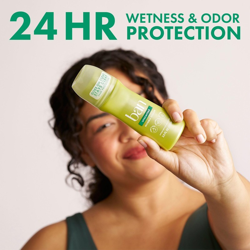Ban Invisible Roll-on Antiperspirant Deodorant for Women and Men, 24-hour