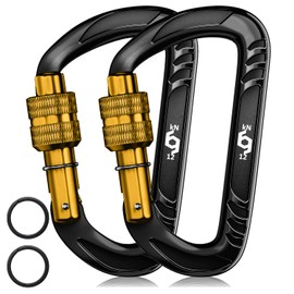 RHINO Produxs 12kN (2697 lbs) Heavy Duty Lightweight Locking Carabiner Clips with keyrings - Excellent for Securing Pets, Outdoor, Camping, Hiking, Hammock, Dog Leash Harness, Keychains, Water Bottle