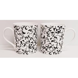 Rainbow Decors Venetian White Mugs Set of 2 Bone China Large Balmoral 14fl oz 400 ml Swirl & Leaves Cups Hand Decorated in UK