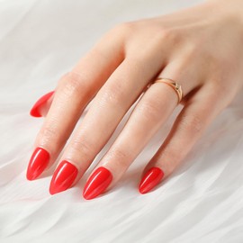 MRSCOL Press on Nails-Fiery Red,30 Pcs Press on Nails Almond,Press On Nails Short Reusable 15 Sizes - 30 Nail Kit with Glue