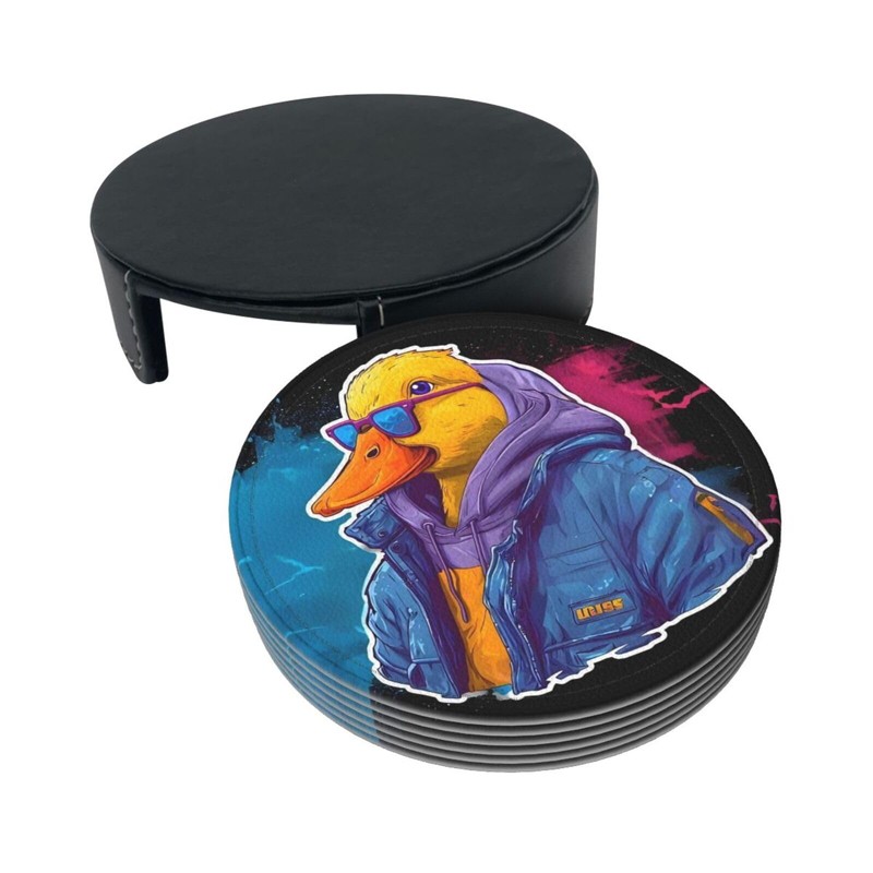 BOXIMIAO Drink Coasters with Holder Stand Set of 6, Cute