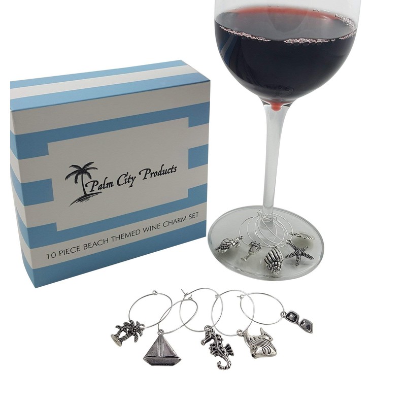 10 Piece Beach Themed Wine Charm Set
