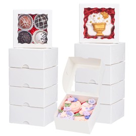 NEKSUNBAK 100-Pack 4X4X2 Elegant White Bakery Boxes - Treat/Cookie/Truffle Boxes for Mini Cakes, Pies & Cinnamon Rolls - Wedding Party Favor Packaging