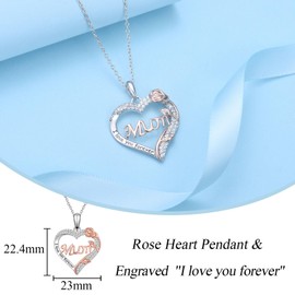 VOSAP Mum Gifts, S925 Sterling Silver Rose Flower Necklace Jewellery Present, Perfect Christmas Mother’s Day Birthday Gift for Mother from Daughter Son